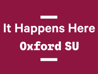 It Happens Here (Oxford SU) logo: A maroon background with white text infront which reads 'It Happens Here // Oxford SU' with a white line above and below the white text.