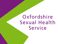 Oxfordshire Sexual Health Service logo. Purple and green jagged shapes to the left of the frame and purple text on a white background to the right of frame which reads 'Oxfordshire Sexual Health Service'.
