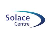 Solace Centre logo: Blue text on a white background reading 'Solace // Centre' with a blue swoosh around the righthand side of the text. All on a white background.